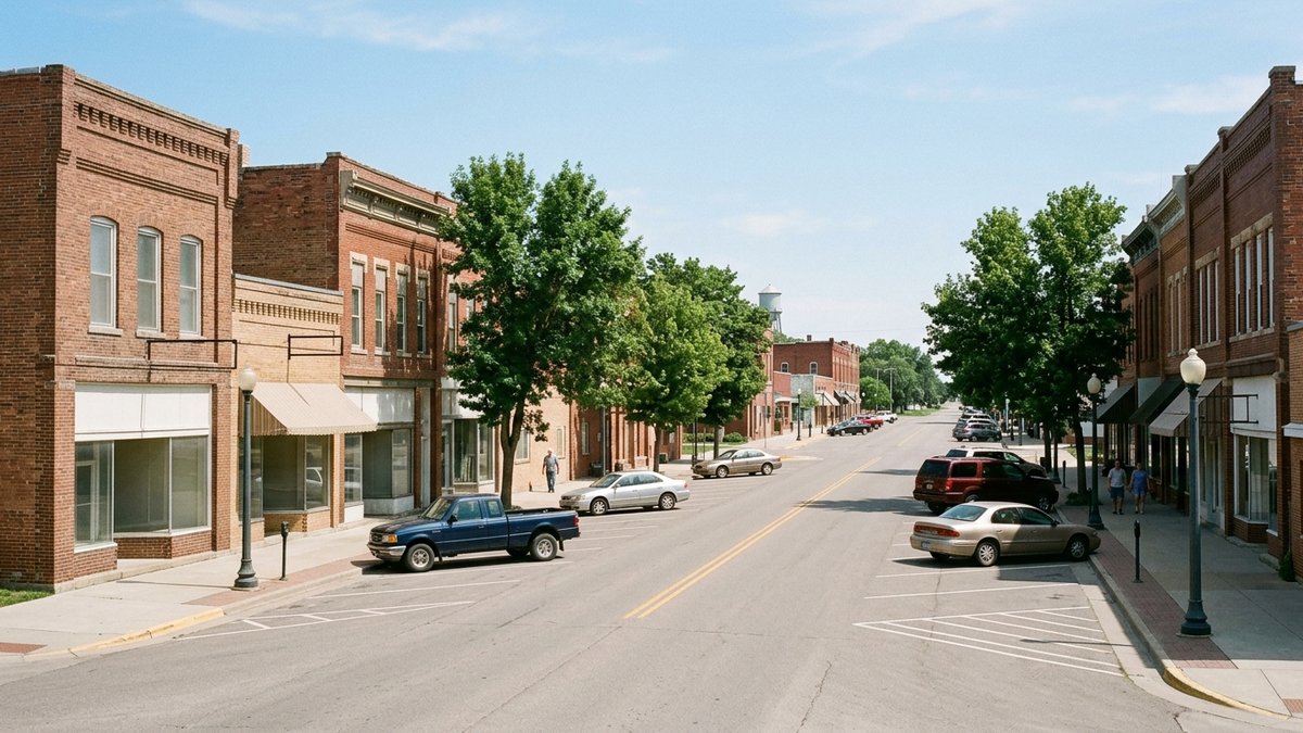 Small-town main street scene in South Dakota.