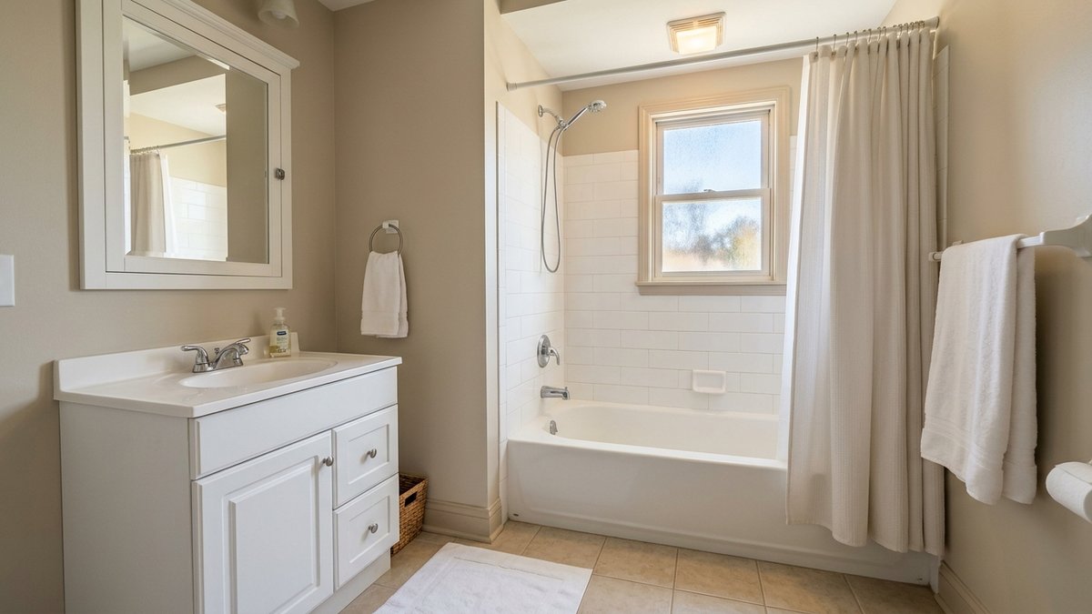 Clean everyday bathroom in a modest Yankton home.