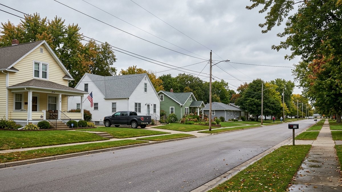 Small town housing street near southeast South Dakota, useful for a Minnesota relocation guide.