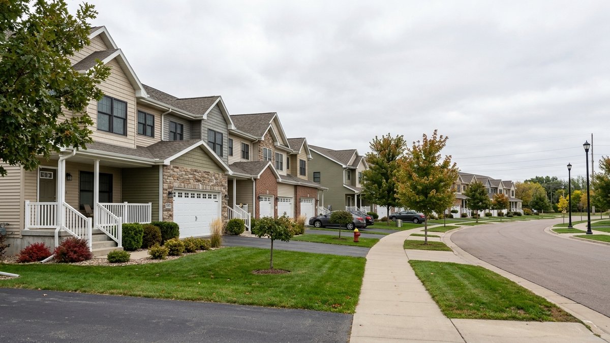 Plain Fox Run-style townhome street on Yankton's west side. Useful for neighborhood and property-type comparison posts.
