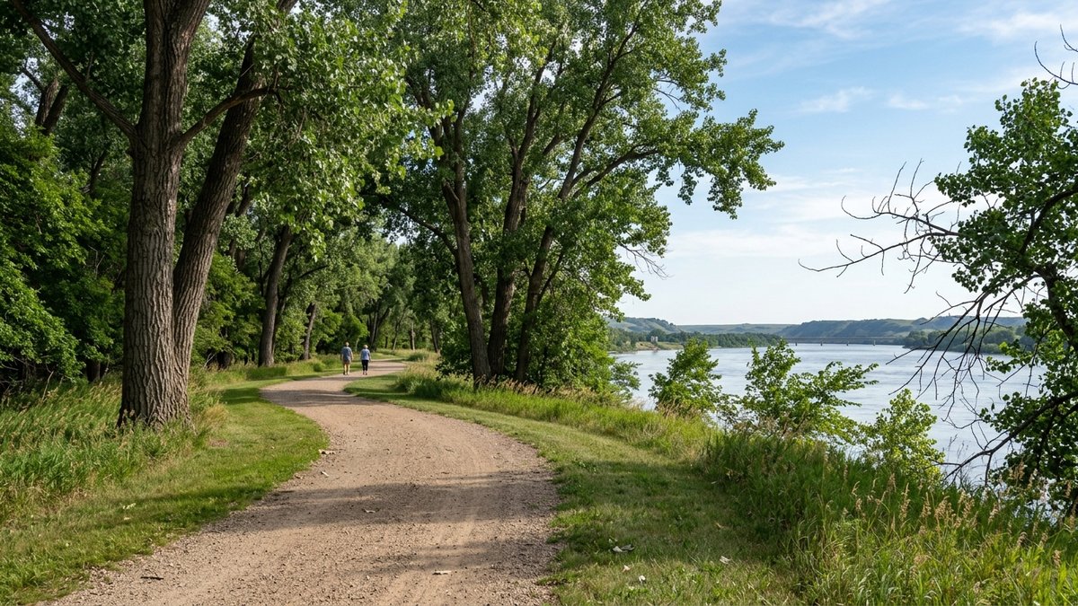 Daylight view of the Missouri River trail near Yankton, South Dakota.